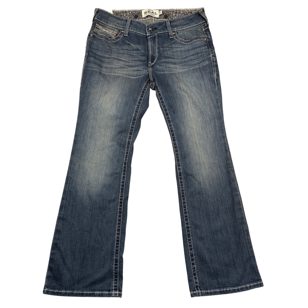 Ariat R.E.A.L. Bootcut Jeans Womens 32S Blue Mid Rise Contrast Stitch NWT